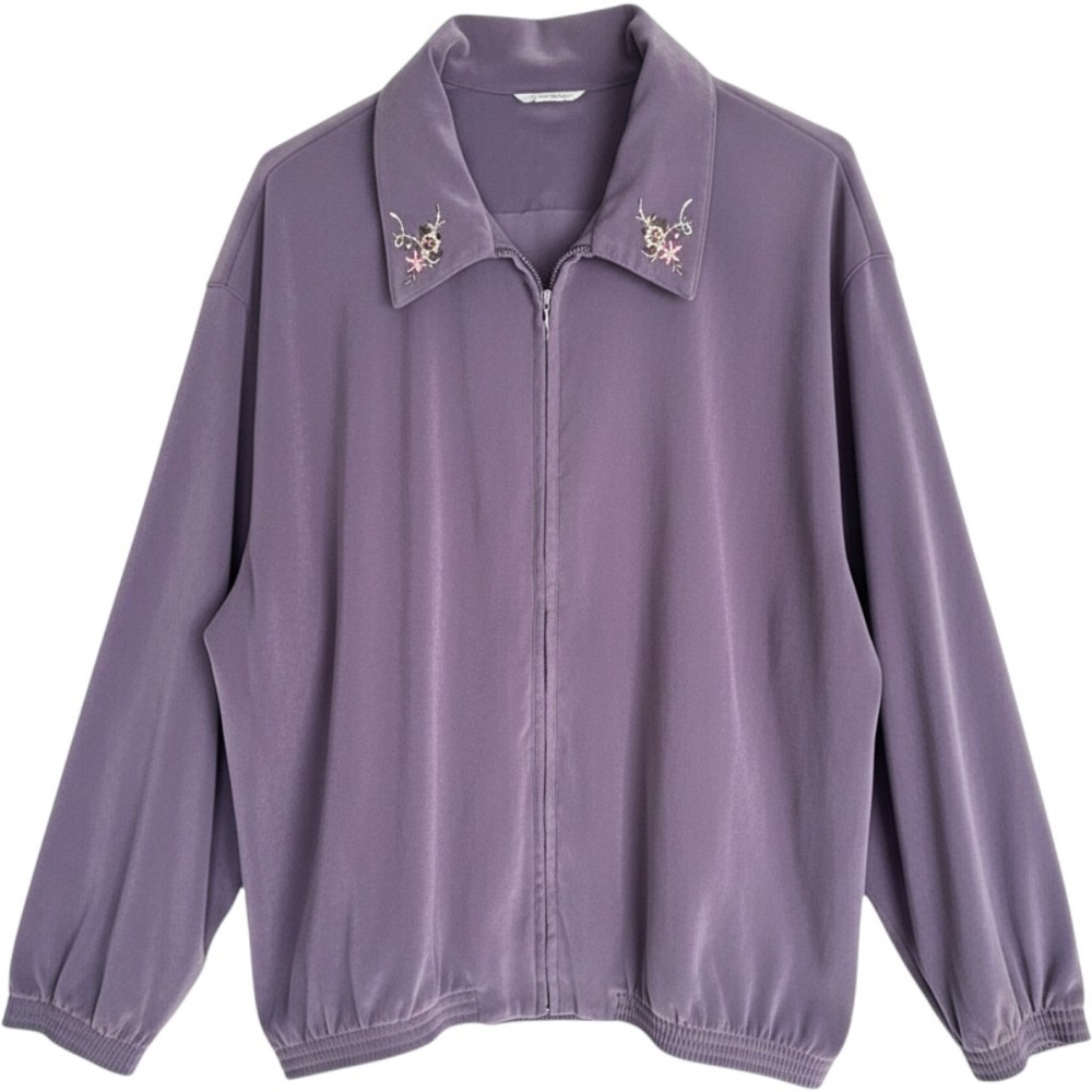 VTG Alfred Dunner Grandmacore Jacket Women 18W Plum Embroidered Collar 2X Plus